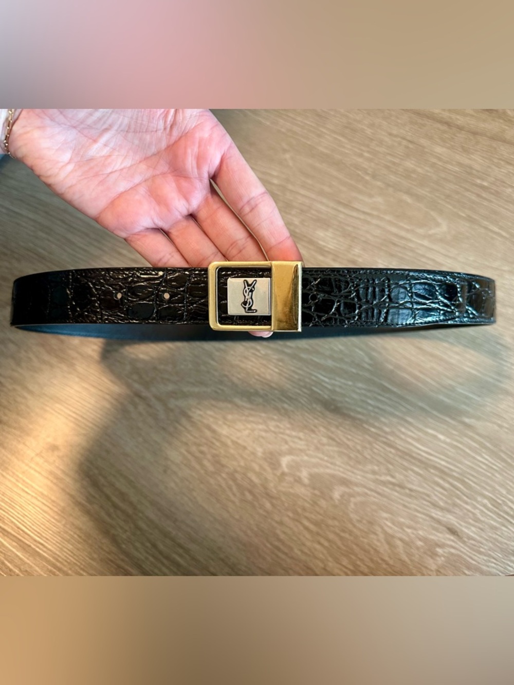 Saint Laurent Embossed Crocodile Leather Belt - Picture 3 of 8